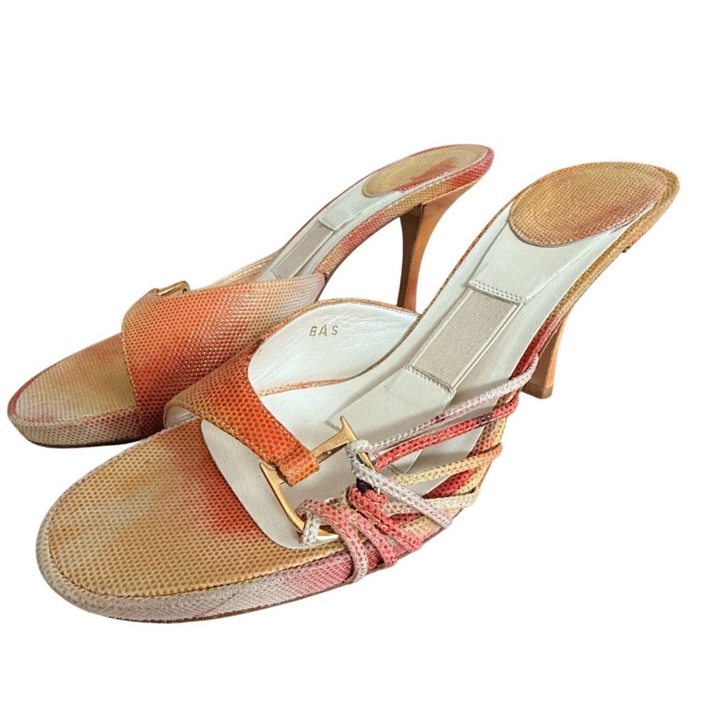 VINTAGE Y2K CHRISTIAN DIOR Soulier Sandal‎ Heels Lizard Emboss Mule Sunset 36.5